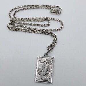 STERLING Silver Scorpio Zodiac Astrology Pendant w 925 Chain 16” + 1” Vintage